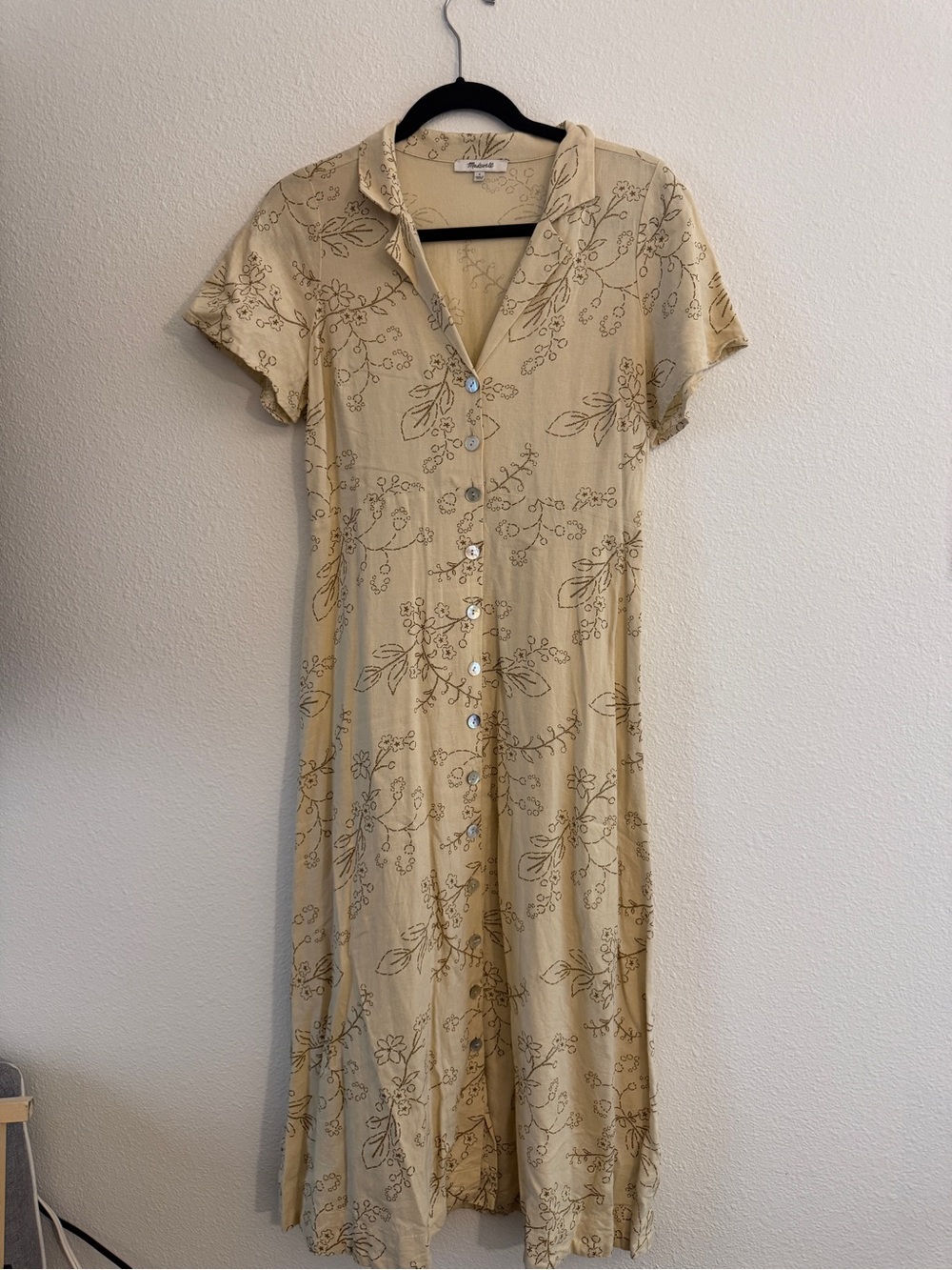 Madewell Cream Floral Button-Front Midi Dress